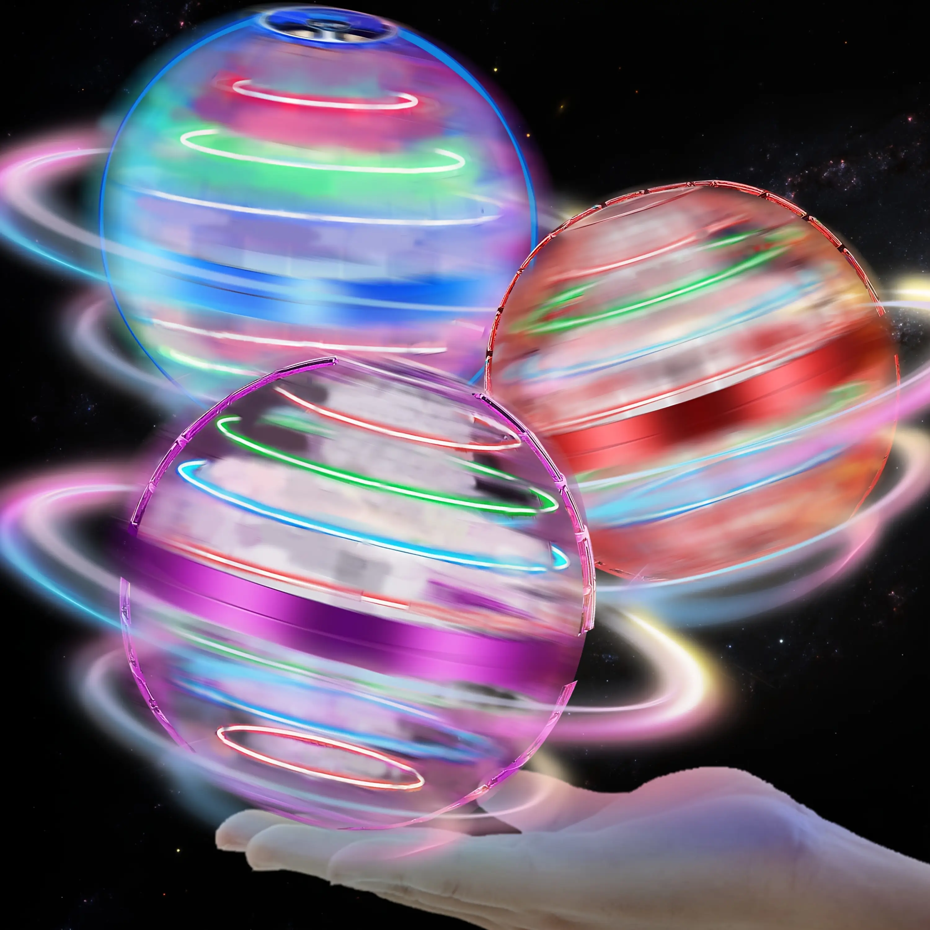 3pcs Neon Mini Hand Drone Toy Flying Ball with LED Lights - Auto Hover Spinning Drone Set | Rechargeable Magic Boomerang Fidget Toys Toy for Indoor/Ou