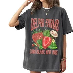 Women's Short-Sleeve Casual Everyday Style Delphi Strawberry Farms Graphic Tee, Percy Jackson PJO Cottagecore Aesthetic Unisex Shirt