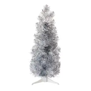 Perfect Holiday Tabletop Pencil Christmas Tree Elegant Silver Noble Fir with Plastic Stand 2FT