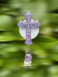 Faith Cross Badge Reel, 2”, Retractable Swivel Alligator Clip, Nurse, Teacher, Office, Dental