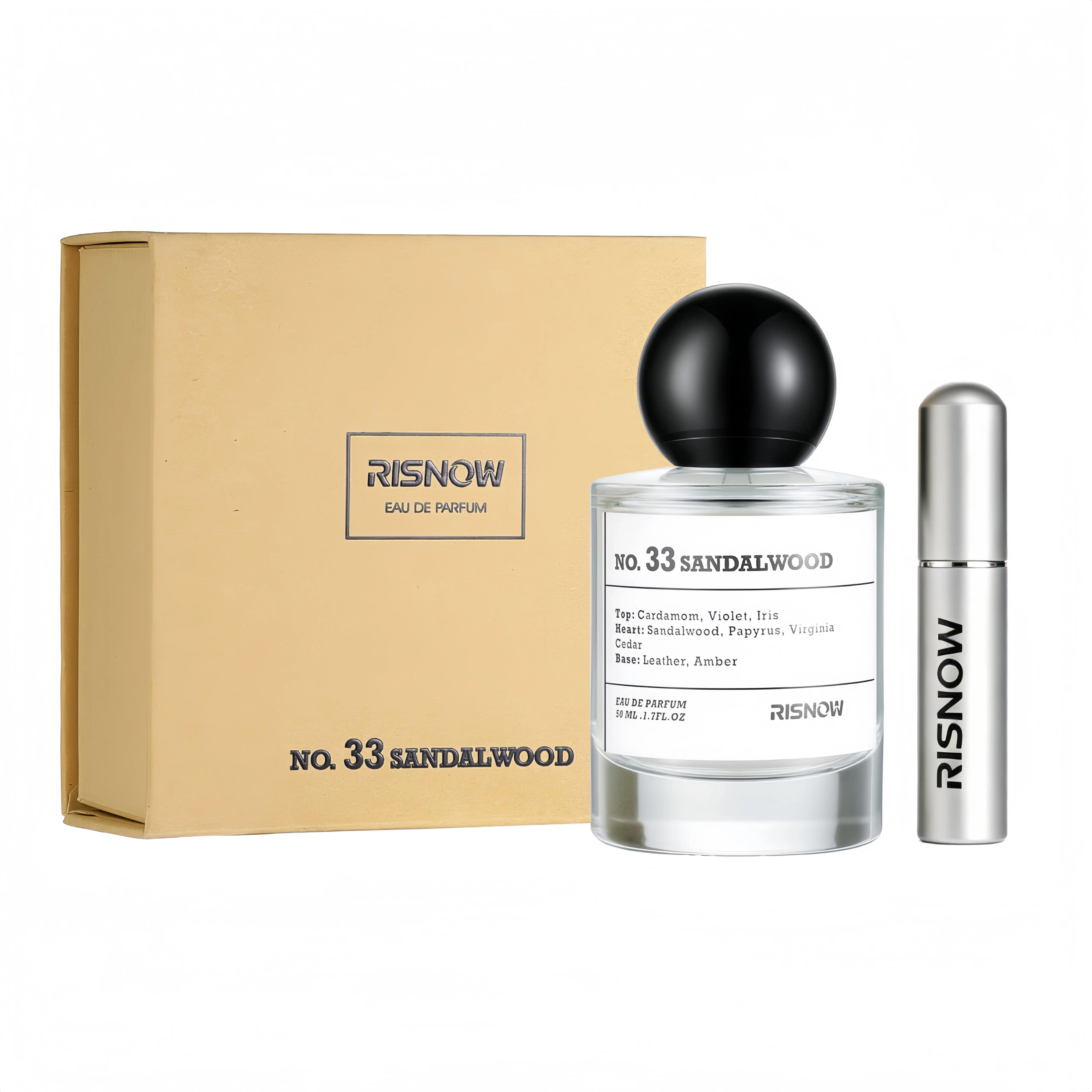 RISNOW No. 33 Sandalwood 50ml Eau de Parfum - Aromatic Spray Bottle, Portable Travel Design, Long-Lasting Woody Scent, Unisex Fragrance for Women & Men, Aromatic Spray Bottle Unisex Fragrance