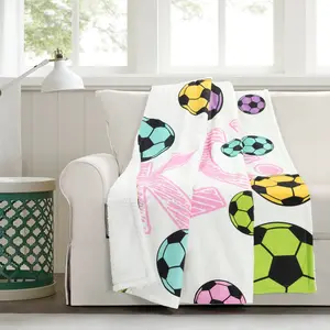 Lush Decor Girls Soccer Kick Sherpa Throw - Vibrant Graphic Design & Soft Faux Sherpa Lining - 50"W x 60"L - 100% Polyester - Machine Washable - Perfect for Bedroom or Playroom
