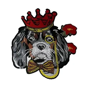 Patch Party Club, "Royal Crown Doggie" Large Embroidered Patch, Iron-on Applique, Patch for Men and Dog Lovers, 12" Back Patch for Jackets, Hoodies