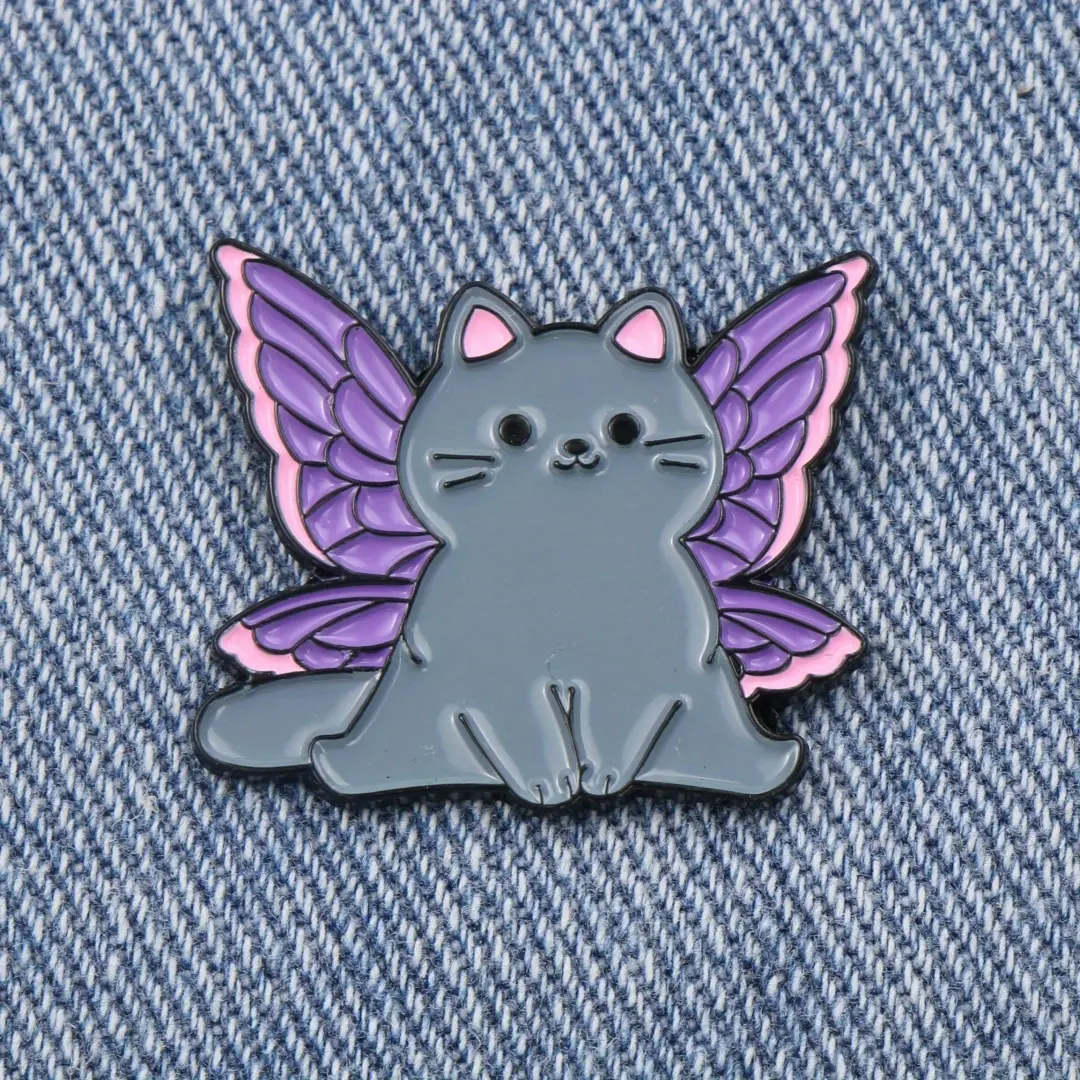 Cute butterfly wings kitten brooch cartoon animal badge schoolbag buckle clothing accessories