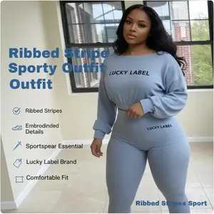 illumiwave Ribbed Stripe Embroidered Sports Leisure Set
