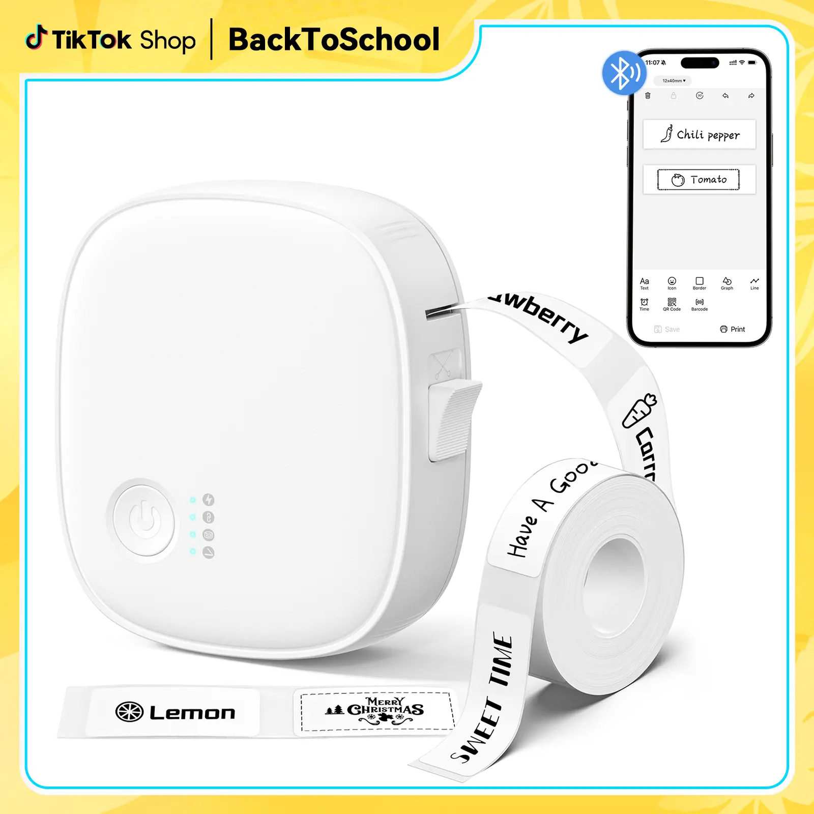 Bluetooth Thermal Label Printer with Tape AH-P05, Wireless Mini Label Makers, Waterproof & Rechargeable, Built-in Cutter, for Study Notes, Barcode, Memos, Home, Office, Kitchen tiktokshopbacktoschool,back to school,back to school haul