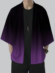 Gradient Kimono Cardigan, Japanese Fresh Style, Loose Breathable Fit for Spring Summer, Youth Trendy, Outdoor Casual Essential, Clothes