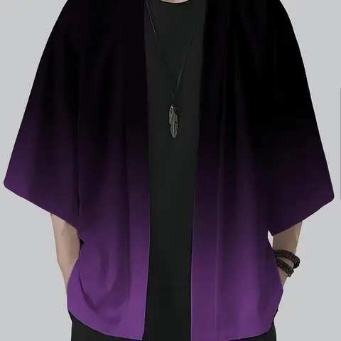 Gradient Kimono-Style Cardigan, Fresh Japanese-Inspired Loose Breathable Layer for Spring and Summer, Trendy Outdoor Casual Essential Clothing