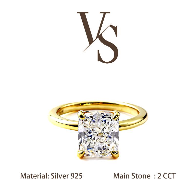 [Venus Jewelry] Synthetic Moissanite 2 CCT Radiant Cut Solitare Design VVS 1 D Color Solid Silver 925 Solitare Ring