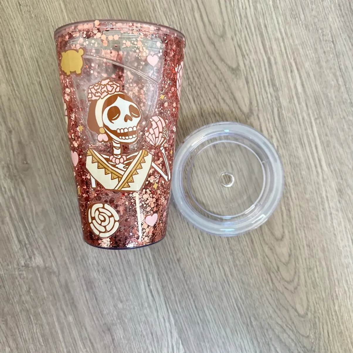 Rose Gold Glitter Tumbler with Snow Globe Design - Drinkware