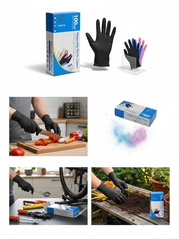 100Pcs Black Nitrile Gloves Size L | Heavy Duty & Powder-Free | Food Grade, Tattoo, Automotive & Cleaning Essentials
