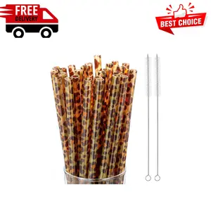 27 Pcs Reusable Leopard Straws Bulk Plastic Cheetah Animal Straws and Cleaning Brush