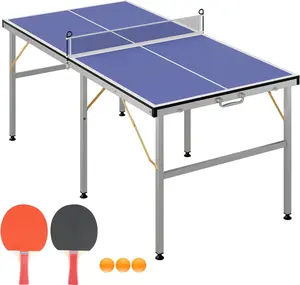 Professional MDF Ping Pong Table, 6×3 FT Foldable Ping Pong Table Set with Net,Net, 2 Table Tennis Paddles and 3 Balls,Easy to Store and Transport, Blue