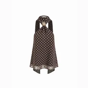 Cider Chiffon Halter Neckline Polka Dot Metallic Decor Backless Top SummerWins Dealsforyou