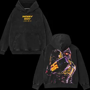 Superstyle Collection Noisy boy - Real Steel Edition Double Printed Oversize Lightweight Acid Washed Hoodie TV Series Graphic Design Top Cotton Streetwear Movie Hoodie Crewneck Clothes Menswear Womenswear Apparel Classic