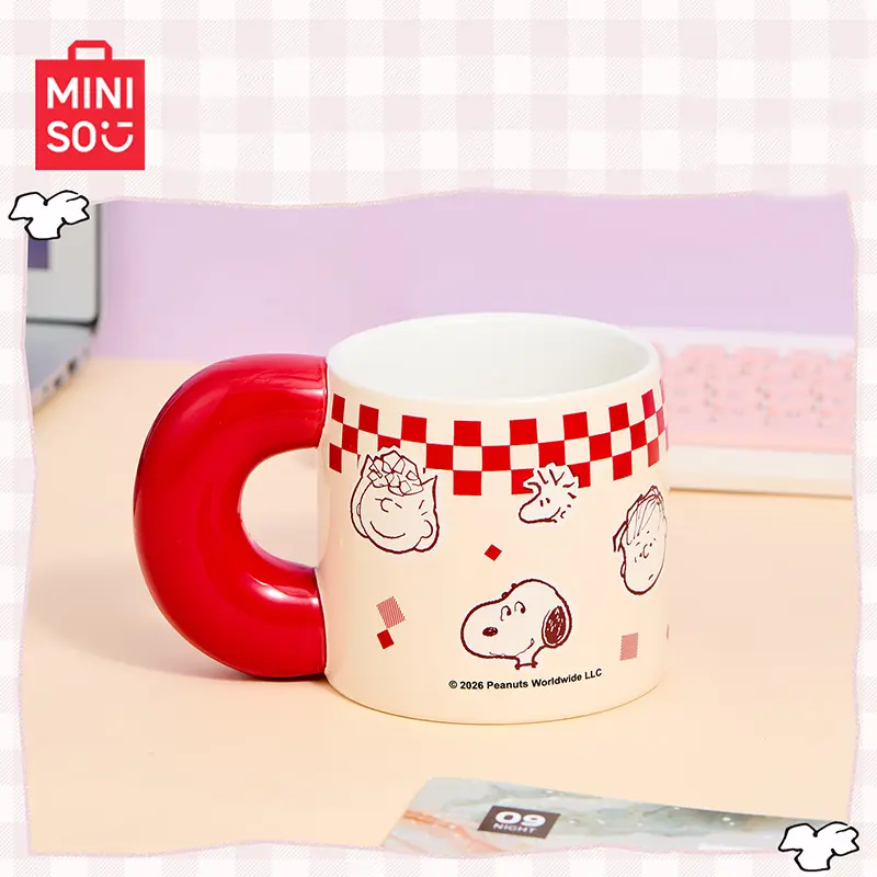 MINISO Snoopy Plaid Series Ceramic Mug. Smooth Ceramic Material, Unique Handle Design, Moderate Capacity For Daily Drinking. Lovely Cartoon Office Cup And Nice Small Gift For Snoopy Lovers, deals for you days