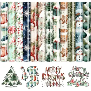 12 Piece Christmas Theme Heat Transfer Vinyl Sheets, 12x9.8 Inches, Mixed Christmas Elements, Easy Cut & Remove, Perfect for T-Shirts, Bags, Pillows