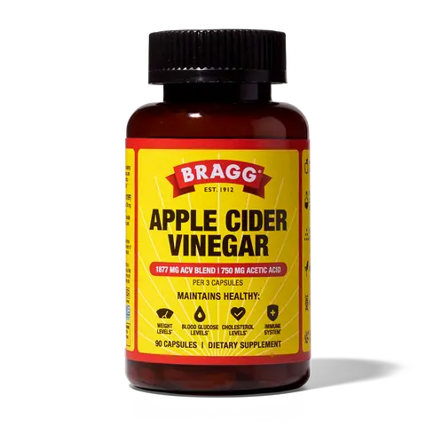Bragg ACV Supplement - 750 mg Acetic Acid, Vitamin D & Zinc for Immunity, Metabolism & Wellness - 90 Capsules