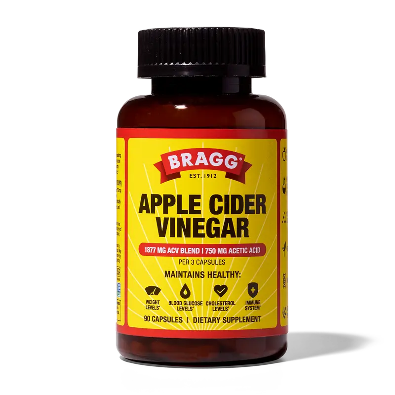 Bragg ACV Supplement - 750 mg Acetic Acid, Vitamin D & Zinc for Immunity, Metabolism & Wellness - 90 Capsules