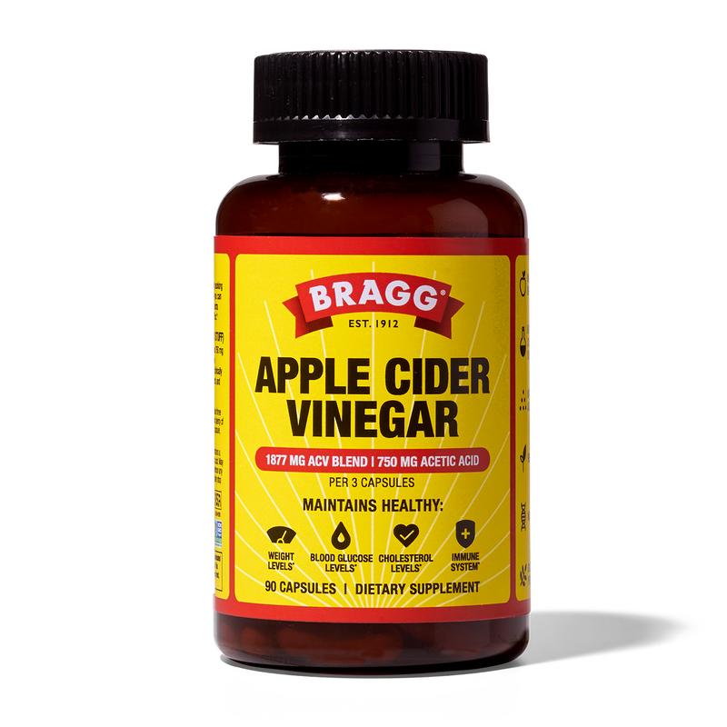 Bragg ACV Supplement - 750 mg Acetic Acid, Vitamin D & Zinc for Immunity, Metabolism & Wellness - 90 Capsules