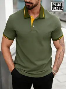 Men's 2XL-6XL Plus Size Tall Colorblock Edge Polo Shirt, Olive with Accents, Fitted Short Sleeve Casual Top