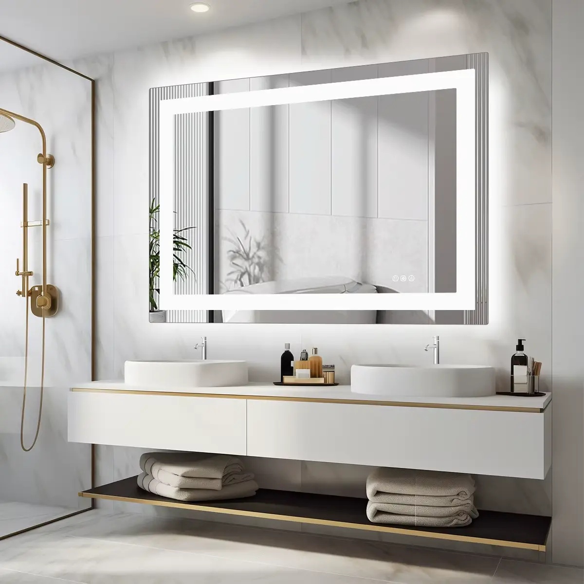 AuraHome 36"x24" Luxury LED Bathroom Mirror with Dual Lighting 💡 Front-Lit & Backlit Tempered Glass Vanity Mirror - Smart Memory Function & Dimmable Brightness - Shatterproof Wall Mirror for Bathroom & Living Room