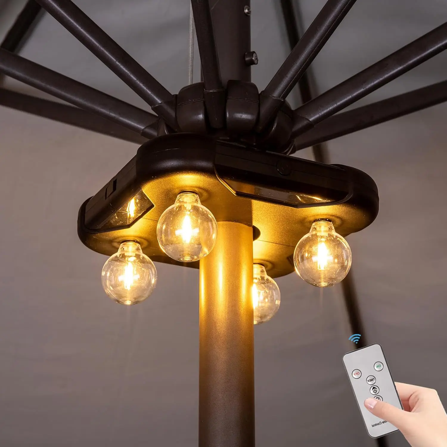 Multi-Spotlight Battery Operated Patio LED Umbrella Light with G40 Bulbs, 3-Brightness Cordless Pole Light for Backyard, Camping Tents, Indoor Use, Multi-Spotlight Umbrella Lights