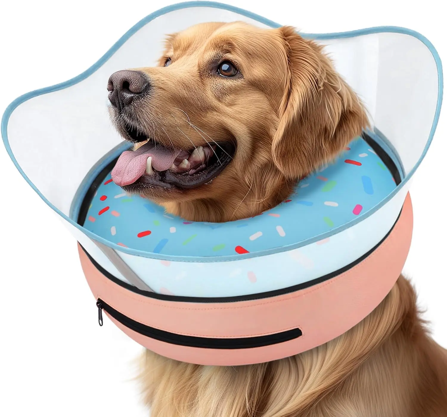 Supet Raised Inflatable Dog Donut Collar - Soft Fabric, Lick Prevention, All Sizes, Surgery Recovery Alternative for Dogs (Small/Medium/Large)