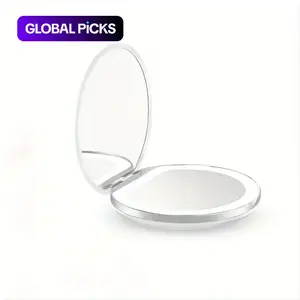 Portable Foldable Makeup Mirror, 1 Count Glam Travel Makeup Mirror with LED Light, Compact Mirror for Women, Pocket Size Makeup Tools, Travel Hand Mirror, Makeup Essentials