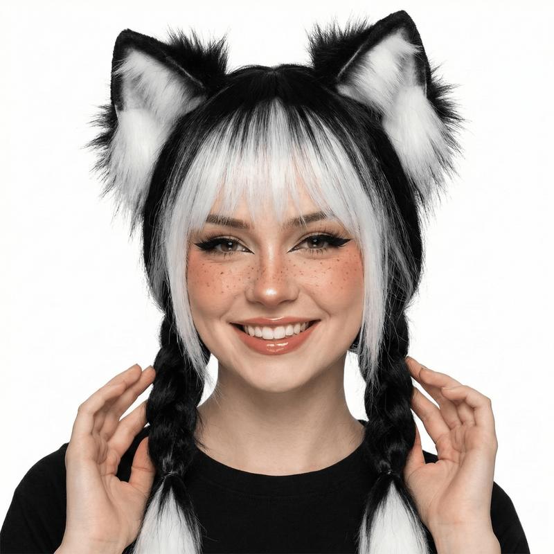 Main Character Energy Faux Fur Animal Ear Hat with Braids Y2K Aesthetic Plush Beanie Kawaii Cosplay Accessory Trendy Gift Idea for Her Christmas Birthday Valentine's Day Anniversary Spring Winter Fall Streetwear Festival Essential Coquette Core Vibes