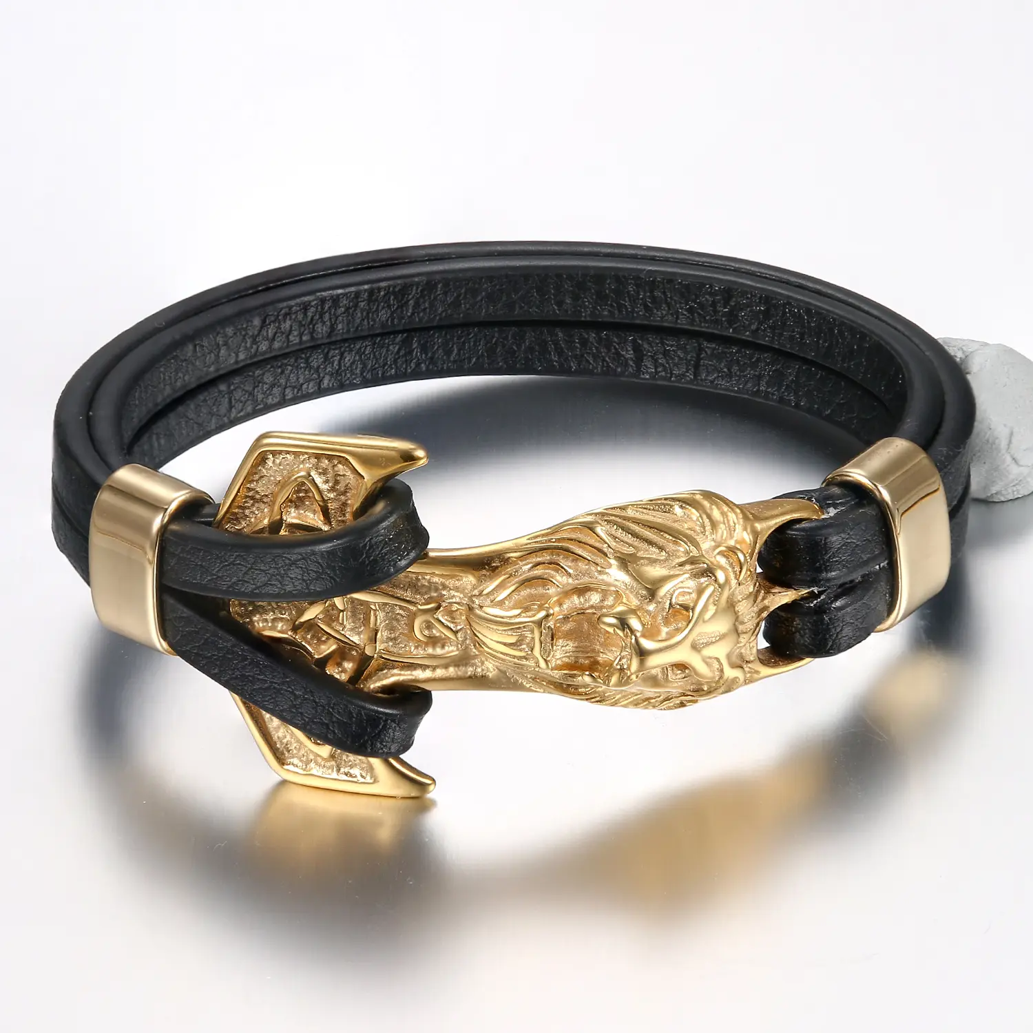 OIDEA Men's Lion Head Thor Hammer Bracelet, Stainless Steel Jewelry with Genuine Leather Cord, Vintage Mythology Fashion Accessory, Bracelets