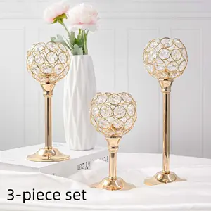 Elegant Crystal Candle Holder Set, Large Medium Small, European Iron Art Metal Decor, Wedding Home Decoration, Craft Ornament, Home Accessories
