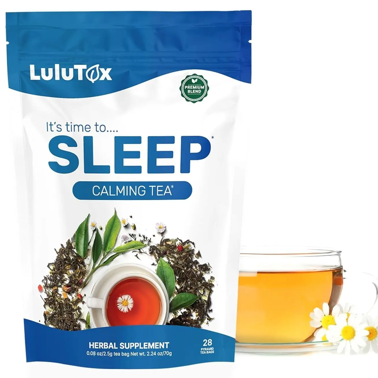 Lulutox Deep Sleep Tea - 28 Herbal Pyramid Tea Bags for Natural Calming Bedtime Support