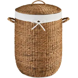 Best Choice Products Round Laundry Hamper w/ Lid, Handwoven Laundry Basket w/ Handles & Removable Liner