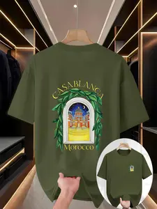 Men's Casual T-Shirt, Casablanca Moroccan Window Print, Soft Breathable Fabric, Travel Souvenir, Daily Wear, Urban Street Style