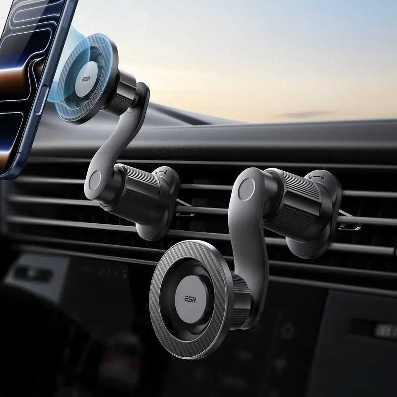 ESR OmniLock MagSafe Car Cellphone Mount - Aluminum Alloy Clip-On Air Vent Holder, 360° Rotation, Magnetic Grip, Car Accessories, for iPhone 17e/17/16/15/14/13/12 & Google/Samsung/Android Phones, 2 MagSafe Rings, Lifetime Support
