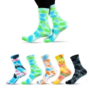 Women Yoga Socks 5 Pairs Pilates Non Slip Socks for Yoga, Gym, Athletic Grippy Camouflage Size US 5-9.5