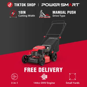 PowerSmart Gas Powered Lawn Mower, 18-Inch 144cc Engine 2-in-1/3-in-1 Walk-Behind Mulching Push Mower, Models DV8618C/DV8618P(Z), Lawnmower Gas, 6-Position Height Adjustment
