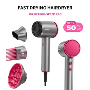 BABONIR High-Speed Hair Dryer 1875W Hairdryer with Ionic & Plasma Technology 110000 RPM Fast Drying Blow Dryer with Diffuser Concentrator & Comb Nozzle Cool Shot Compact Pro for Home Travel Salon Gray,Christmas Gifts Holiday Gift