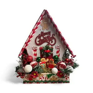 Gingerbread Christmas House Wreath, Candy Cane Holiday Decor, Whimsical Gingerbread Door Decoration, Merry Christmas Centerpiece