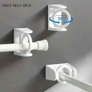 4pcs360° Rotatable Retractable Pole Fixator Hanging for Non-drilling Strong Adhesive Hooks Towel Rod Shower Curtain Rod Bracket