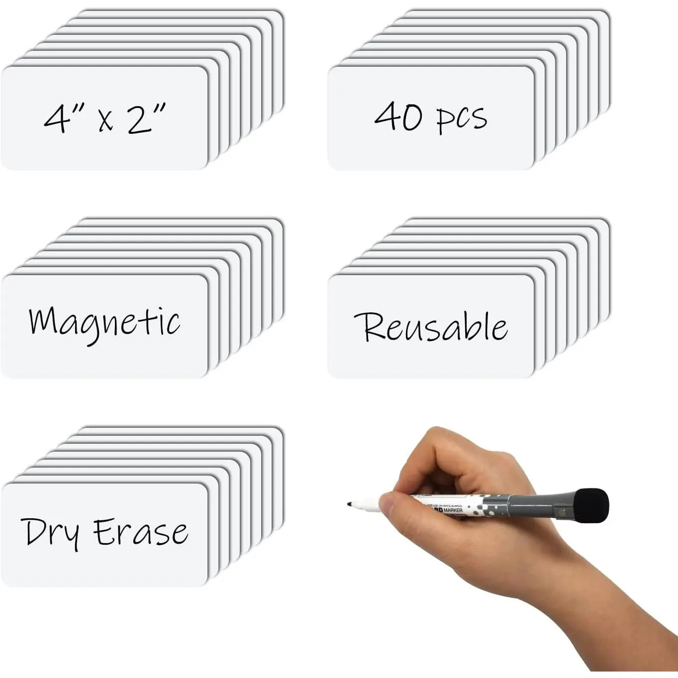 Labels 4x2 Inch White, Dry Erase  Labels for Whiteboards,Pack of 40