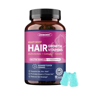 ZEBORA Hair Growth Vitamins Gummies with Biotin Keratin & Collagen - 90 Blueberry Gummies for Hair Skin & Nails - Vegan Non-GMO Beauty Support Blend for Women & Men