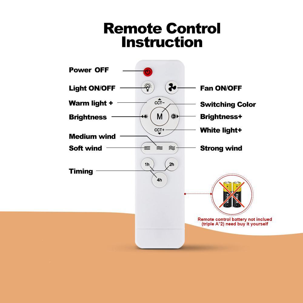 Ceiling Fan Light with Remote Control, 3 Wind Speeds, E27 Base, Adjustable Lighting, Suitable for Bedroom, Dining Room, Kitchen, Garage