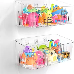 Bath Storage 2 Packs, Large Bath Holder with 3 Compartment, Quick Dry Bathtub Organizer, Bath Tub Net, Shower Basket & Bin, Bathroom Accessories for,,(Clear)