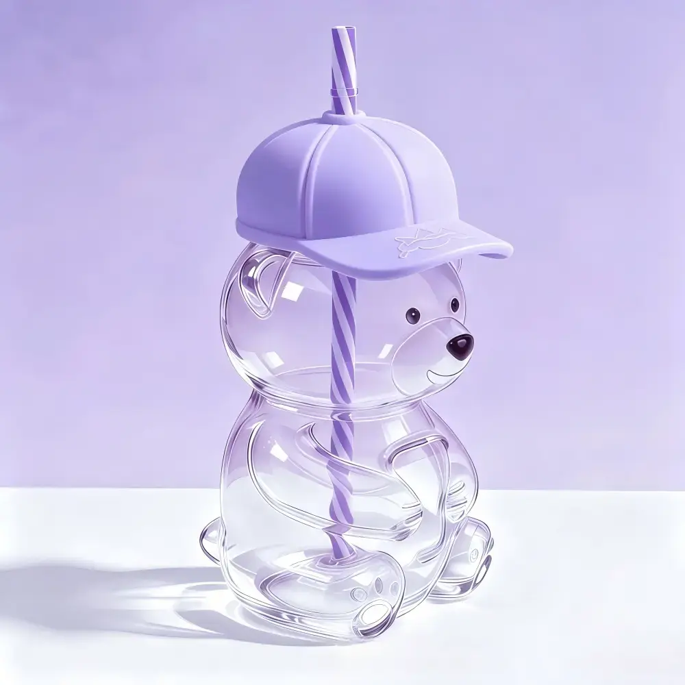Cute Bear Glass Straw Cup - 20oz Bear Cups with Straws and Lids Reusable Glass Cup for Smoothies Boba Iced Coffee Cocktails