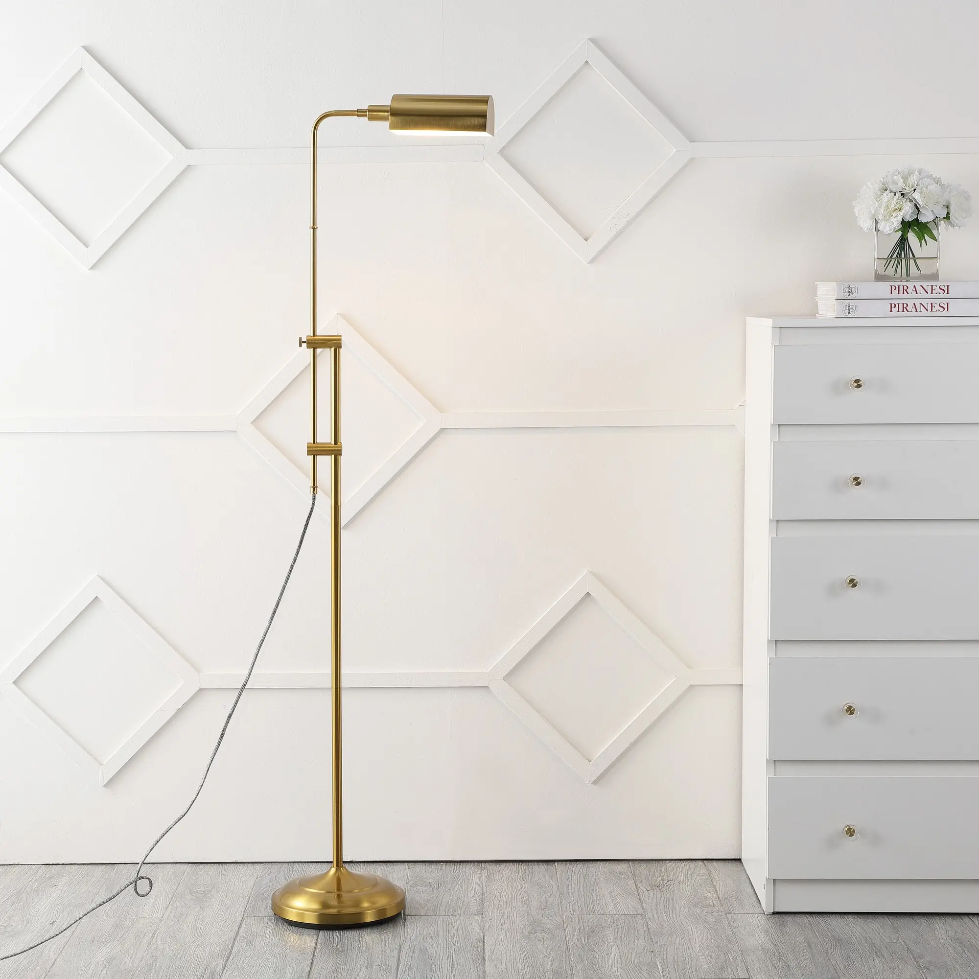 JONATHAN Y Zinnia Industrial Minimalist Height-Adjustable Iron Pharmacy LED Floor Lamp; for Living Room, Bedroom, Kitchen, Office