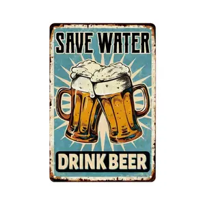 Funny Beer Tin Sign Save Water Drink Beer Vintage Wall Art Plaque 12x8in Iron Made Indoor Outdoor Decor for Bars Pub Playroom Man Cave Gifts
