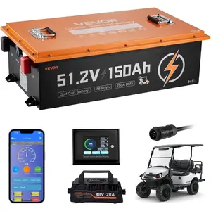 VEVOR 48V (51.2V) 150AH Lithium Golf Cart Battery, with 20A Charger, Lifepo4 Battery Kit, Built - in 250A BMS, with Bluetooth Touch Monitor, 2C Discharge, 4000 Cycles, for Golf Carts, Trolling MotorsVEVOR Super Brand Day