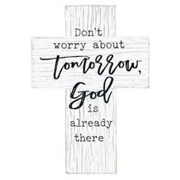 Creative Brands J5894 12 in. Spiritual Harvest Dont Worry Plaid Cross